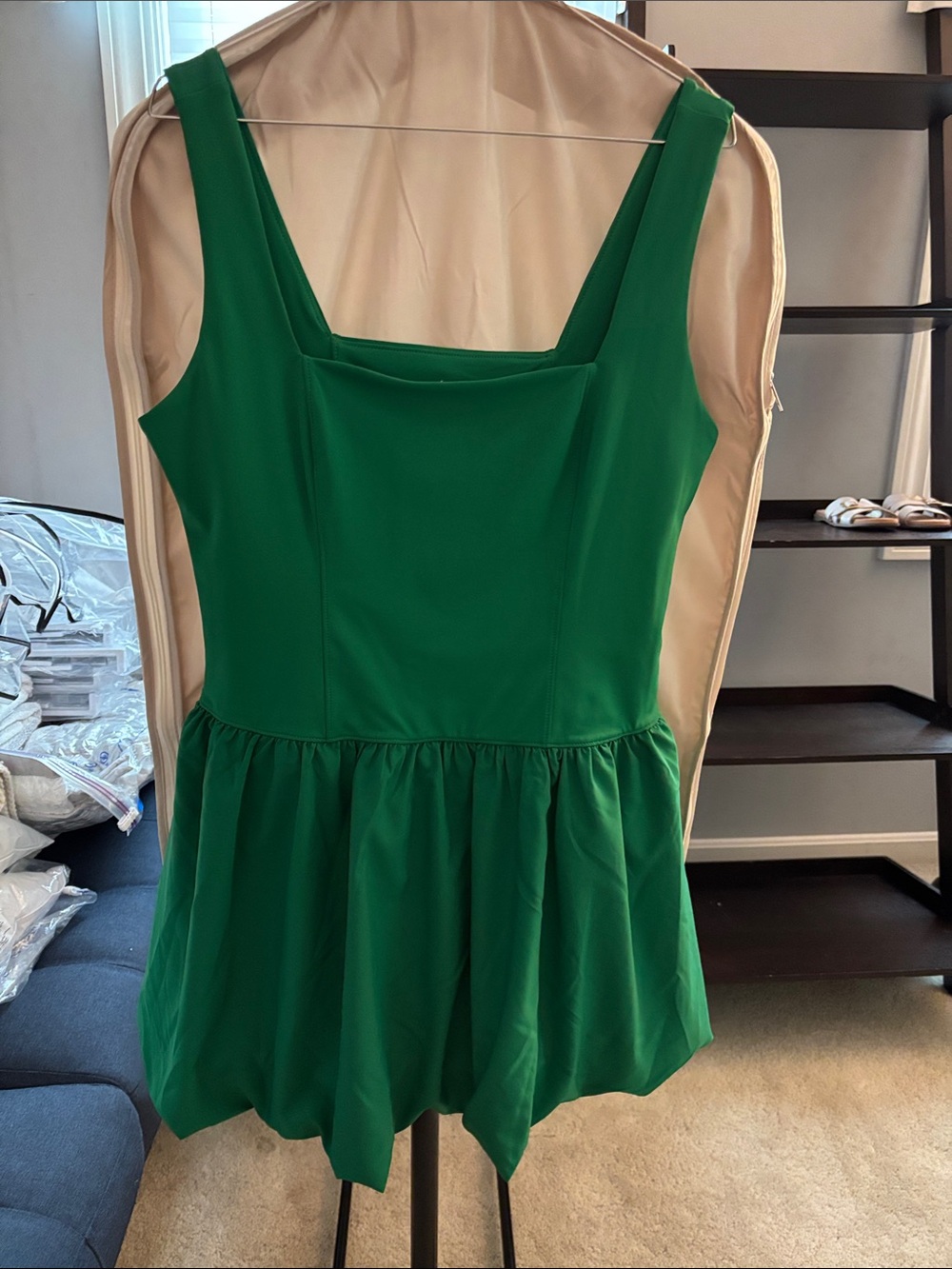 ANTONIO MELANI Green Square-Neck Peplum Jumpsuit Romper